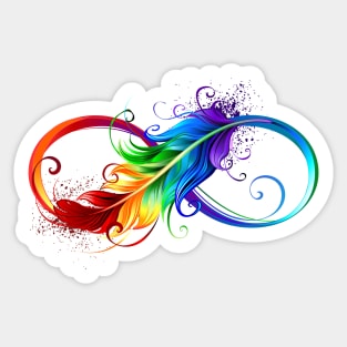 Infinity with rainbow feather on black background Sticker